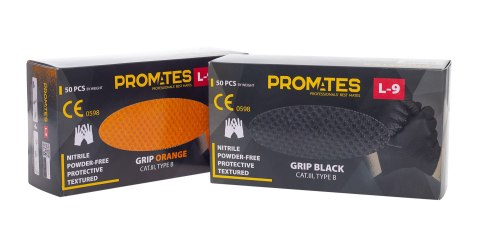 RĘKAWICE NITRYLOWE WZMAC. PROMATES GRIP ORANGE L OP. 50SZT