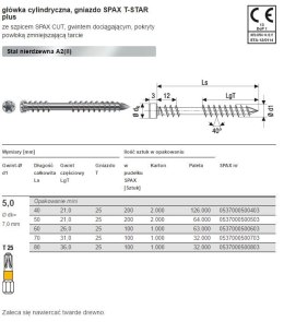 WKRĘT TARASOWY A2 (100) TX 5.0*70MM SPAX-D