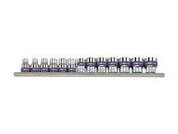 KOMPLET NASADEK 3/8'' KRÓTKIE 12-KĄT. 7-19MM SZYNA 13CZ.