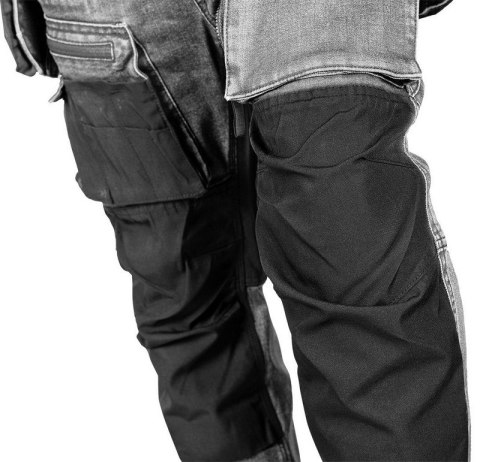 SPODNIE ROBOCZE DENIM WZMOCNIENIA CORDURA, SZARE, ROZ. XL